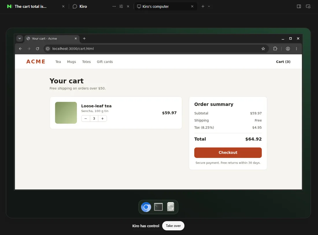 A Pal's own computer in Namzu Desktop, with a browser open and a Take over button